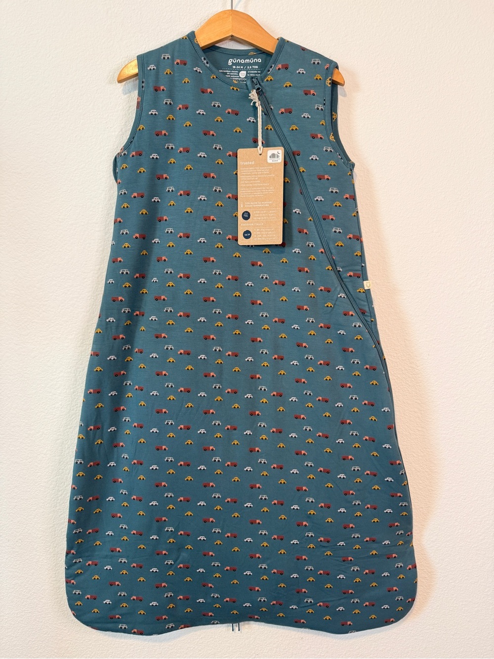 Gunamuna Bamboo Sleep Sack 2.5 TOG Cars Print NWT 18-24M WonderZip